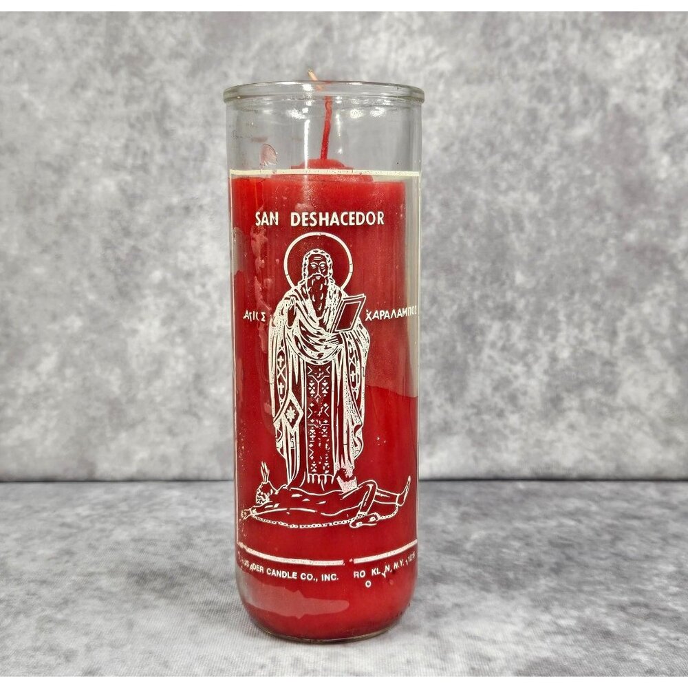 Prayer to Saint Undoer San Deshacedor Red Glass Candle Botanica Shamanic 8.5"
